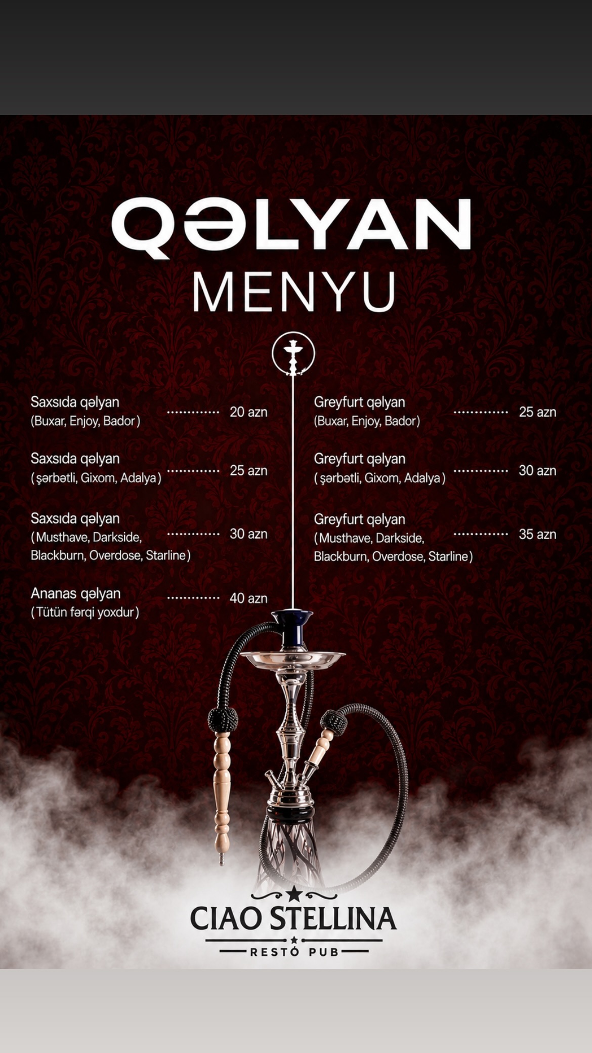 Qəlyan Menyu